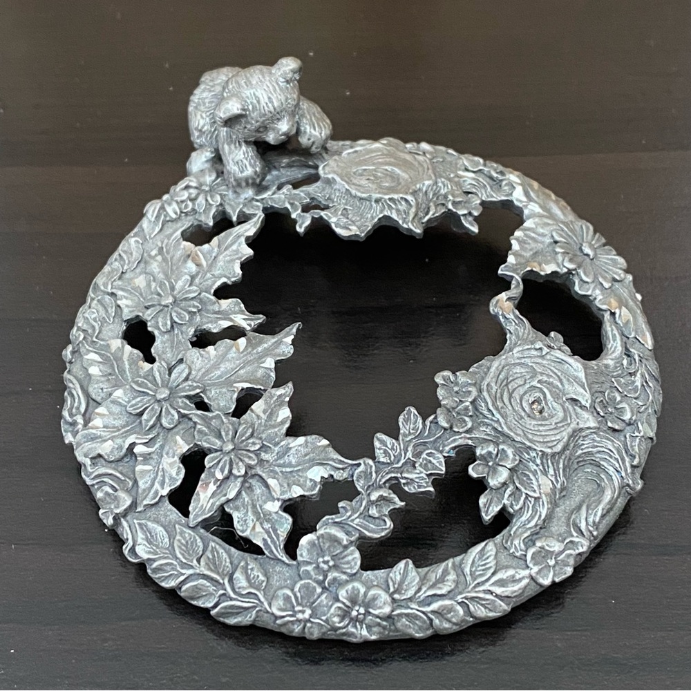 Vintage 1992 RAWCLIFFE Pewter Bear Flower Potpourri Candle Jar Topper